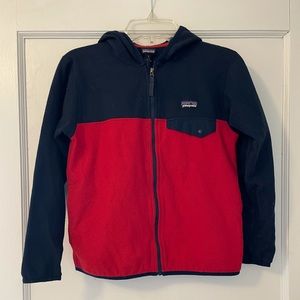 Patagonia navy/red kids zip fleece hoodie - Small / 7-8